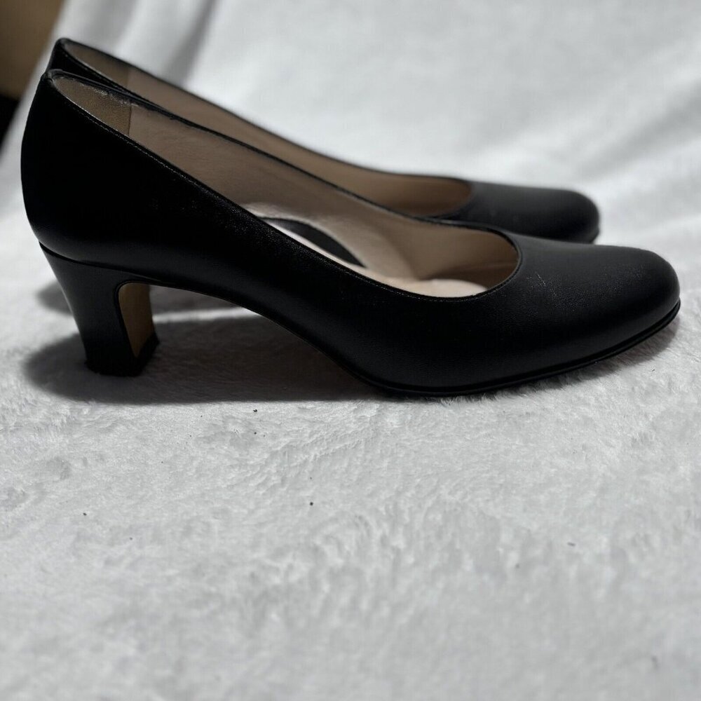 Taryn Rose Shoes Made In Italy Leather Black Brown Block Heel Pump Sz US 7 IT 38